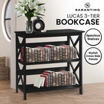 Sarantino Lucas 3-Tier Bookshelf Display Rack in Black - Furniture > Living Room > Bookcases & Shelves