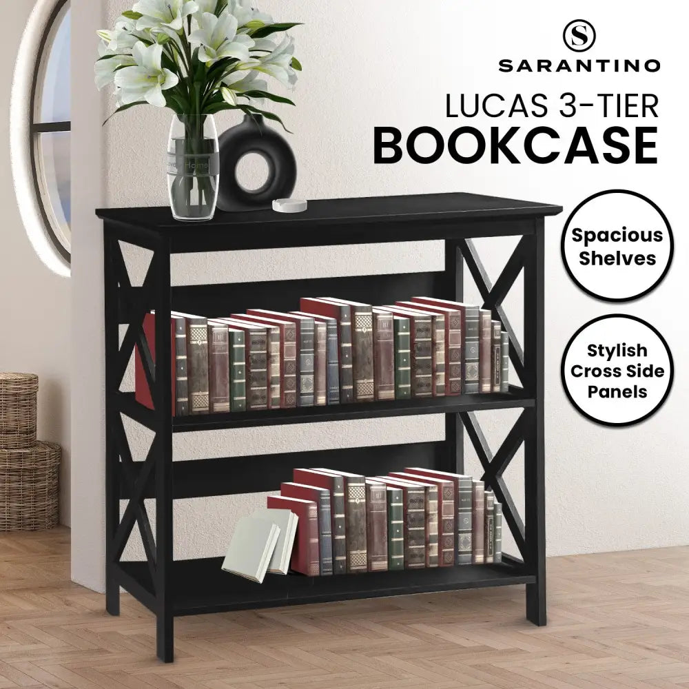 Sarantino Lucas 3-Tier Bookshelf Display Rack in Black - Furniture > Living Room > Bookcases & Shelves