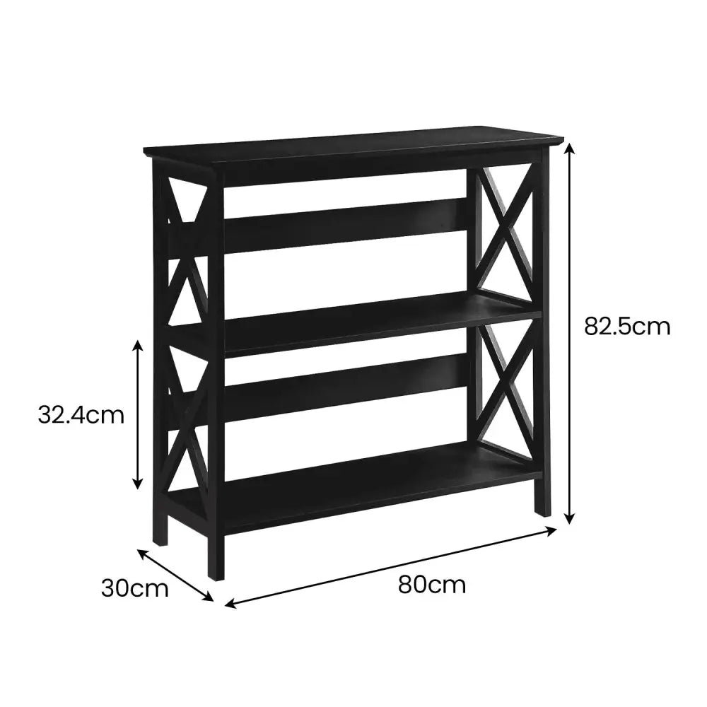 Sarantino Lucas 3-Tier Bookshelf Display Rack in Black - Furniture > Living Room > Bookcases & Shelves