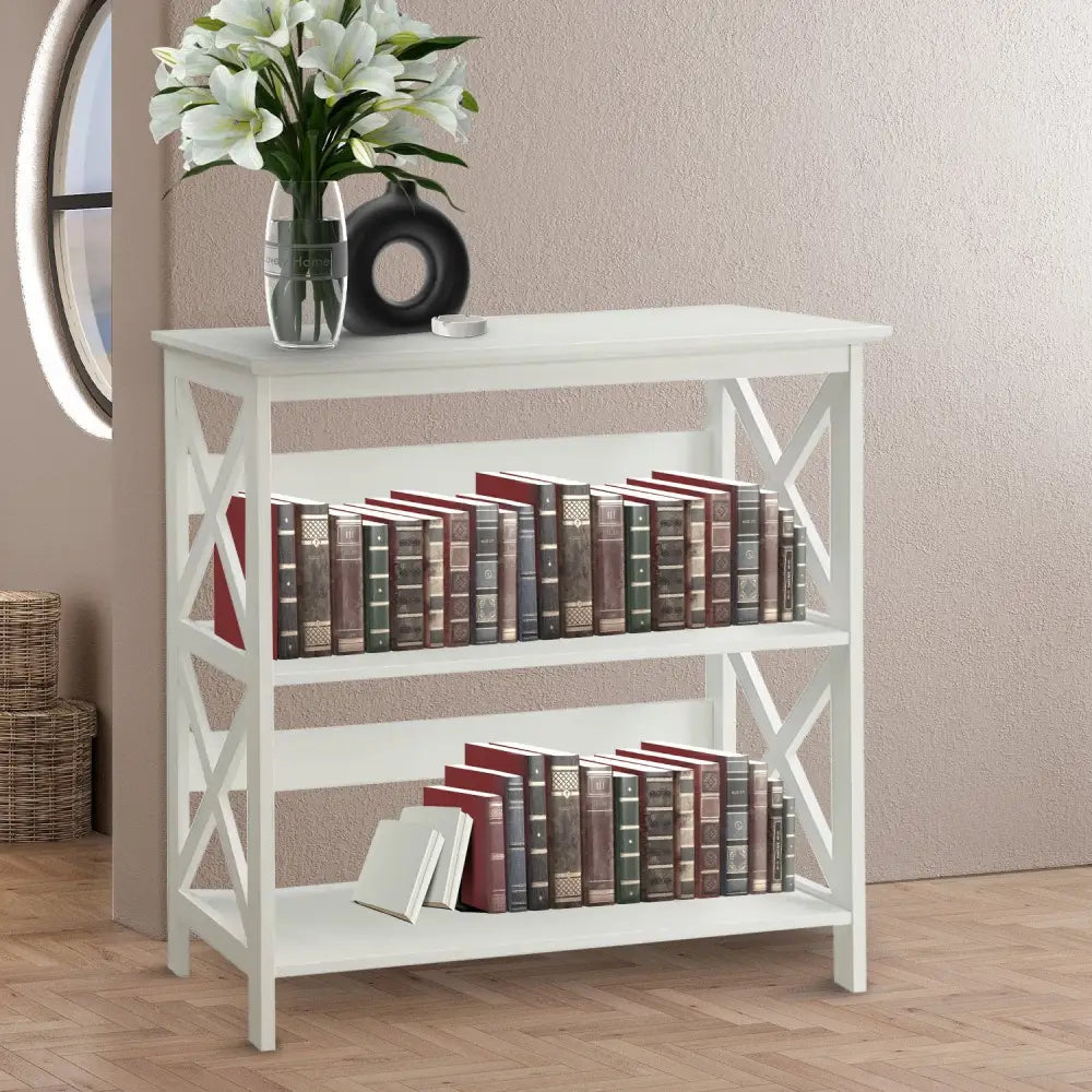 Sarantino Lucas 3-Tier Bookshelf Display Rack in White - Furniture > Living Room > Bookcases & Shelves
