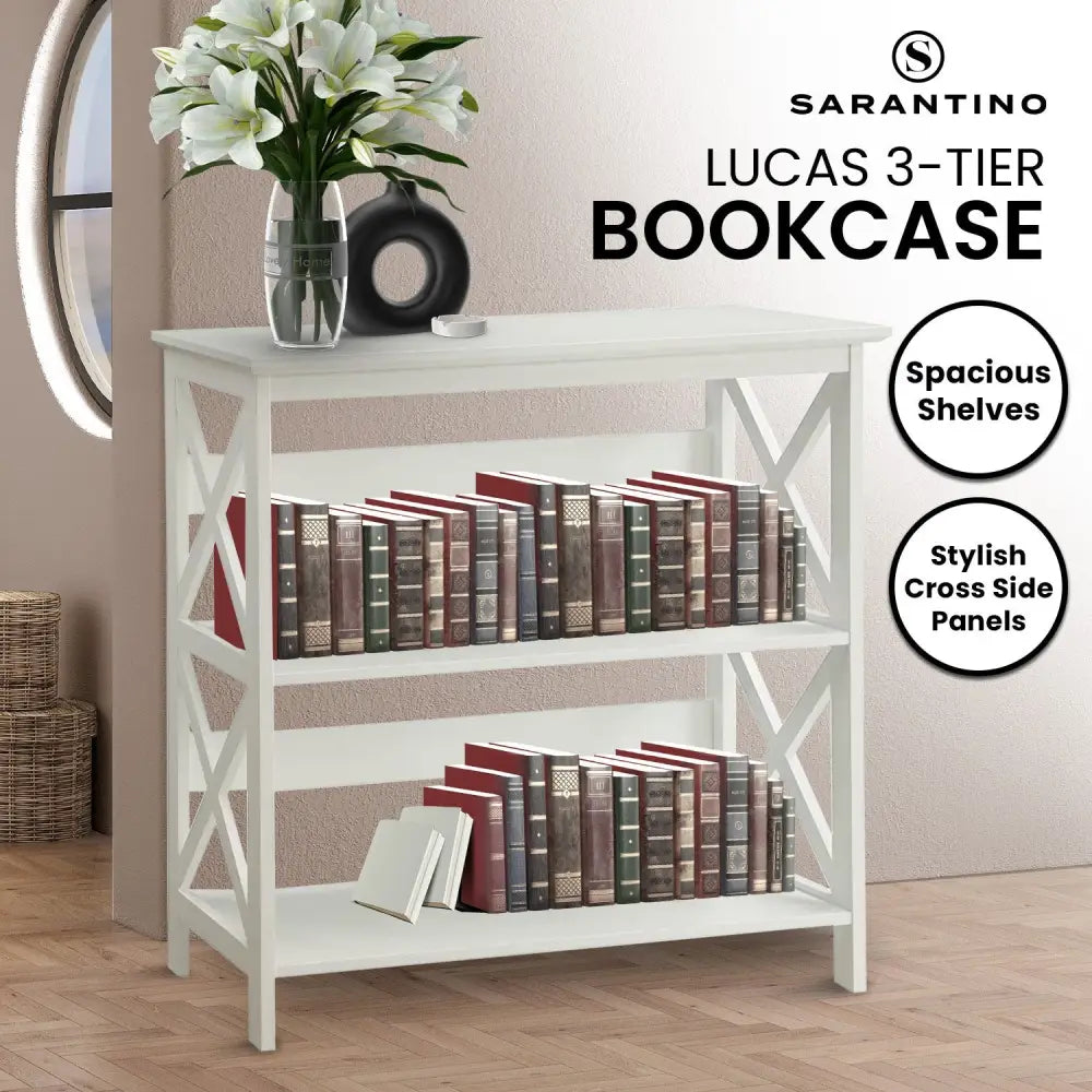 Sarantino Lucas 3-Tier Bookshelf Display Rack in White - Furniture > Living Room > Bookcases & Shelves