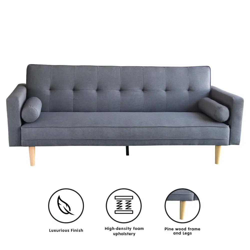 Sarantino Madison Sofa Bed Lounge Couch Futon Furniture Home Dark Grey Linen Suite - Furniture > Sofas