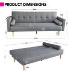 Sarantino Madison Sofa Bed Lounge Couch Futon Furniture Home Light Grey Linen Suite - Furniture > Sofas