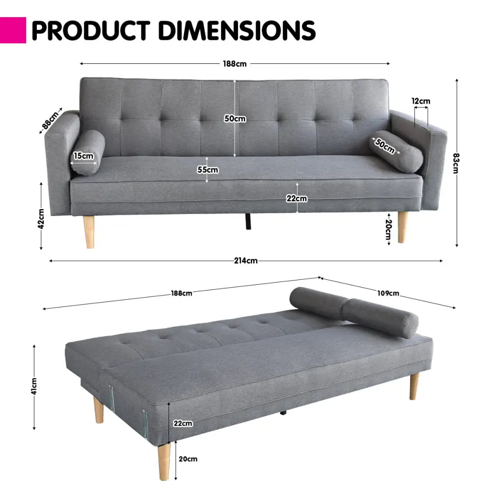 Sarantino Madison Sofa Bed Lounge Couch Futon Furniture Home Light Grey Linen Suite - Furniture > Sofas