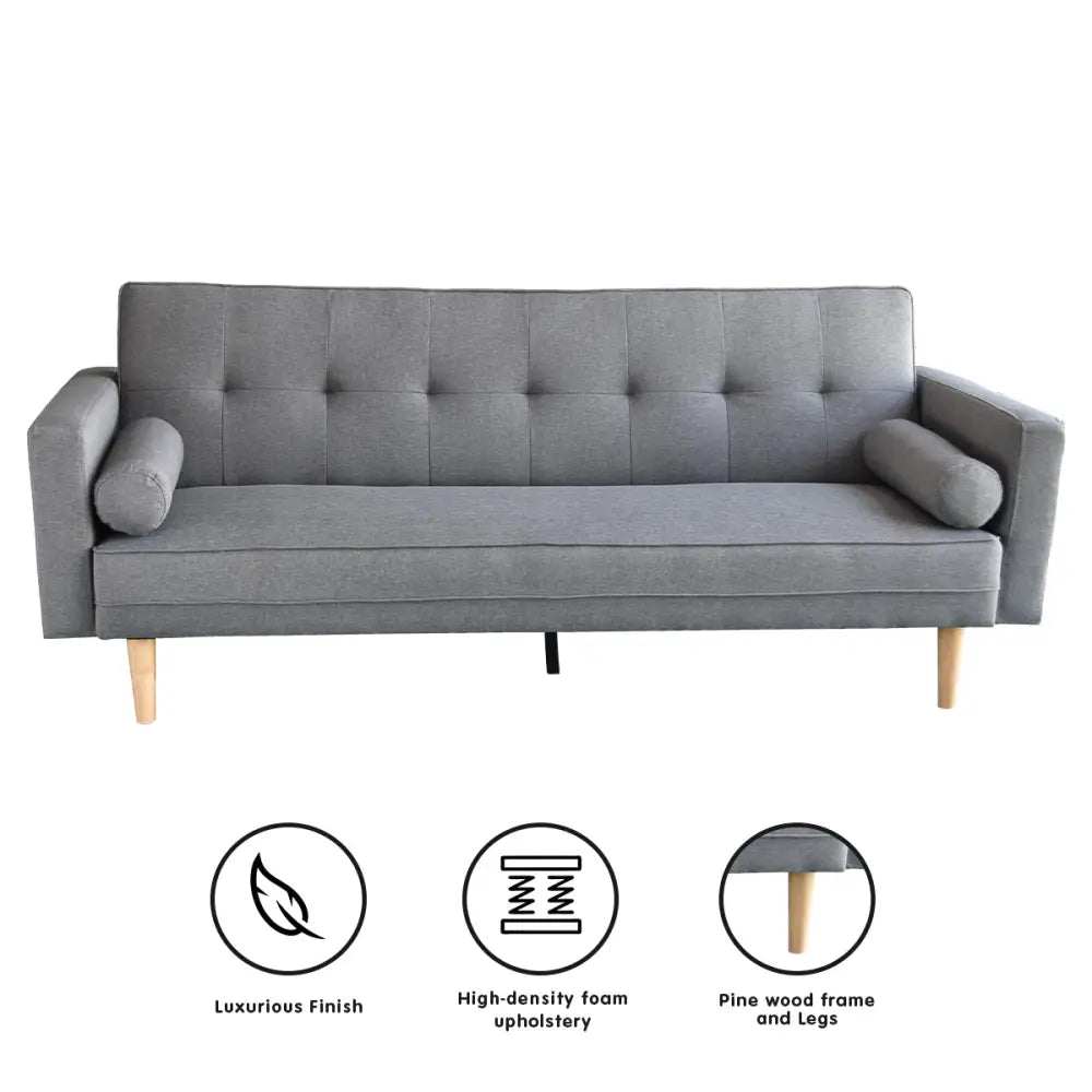 Sarantino Madison Sofa Bed Lounge Couch Futon Furniture Home Light Grey Linen Suite - Furniture > Sofas