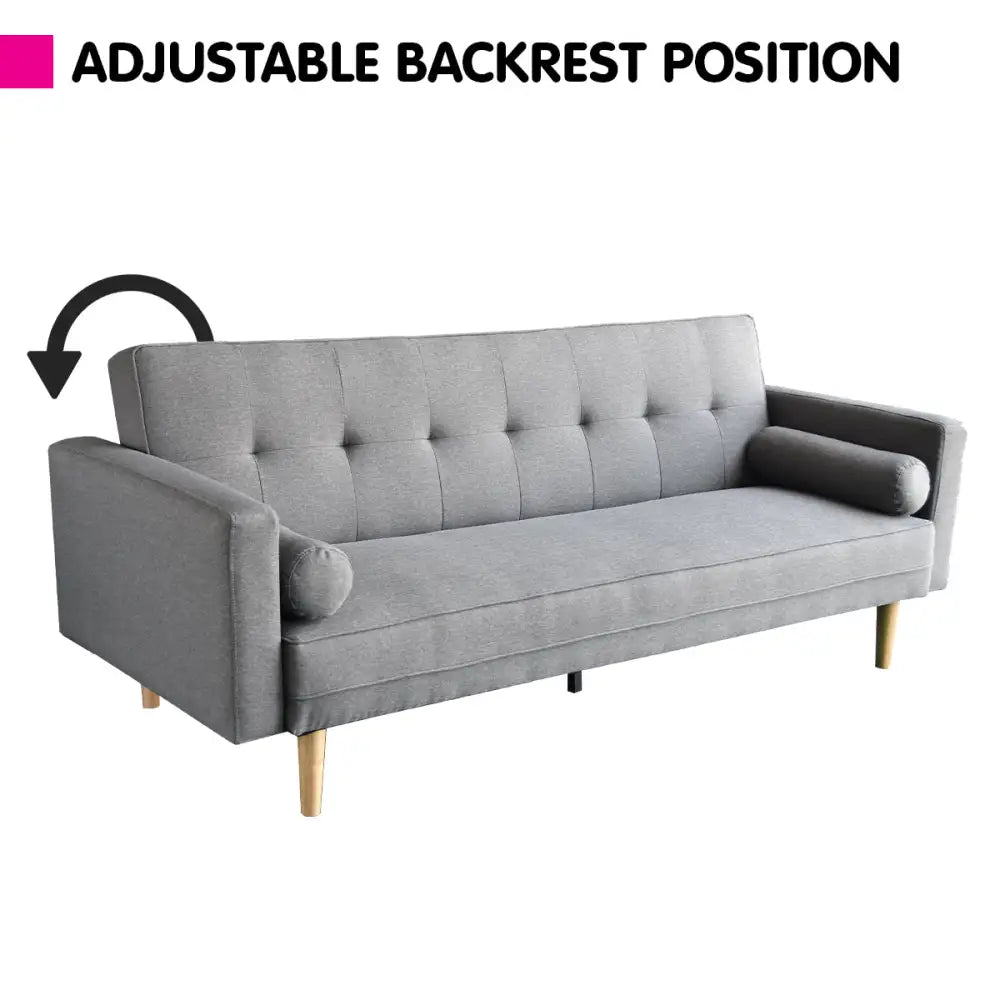 Sarantino Madison Sofa Bed Lounge Couch Futon Furniture Home Light Grey Linen Suite - Furniture > Sofas