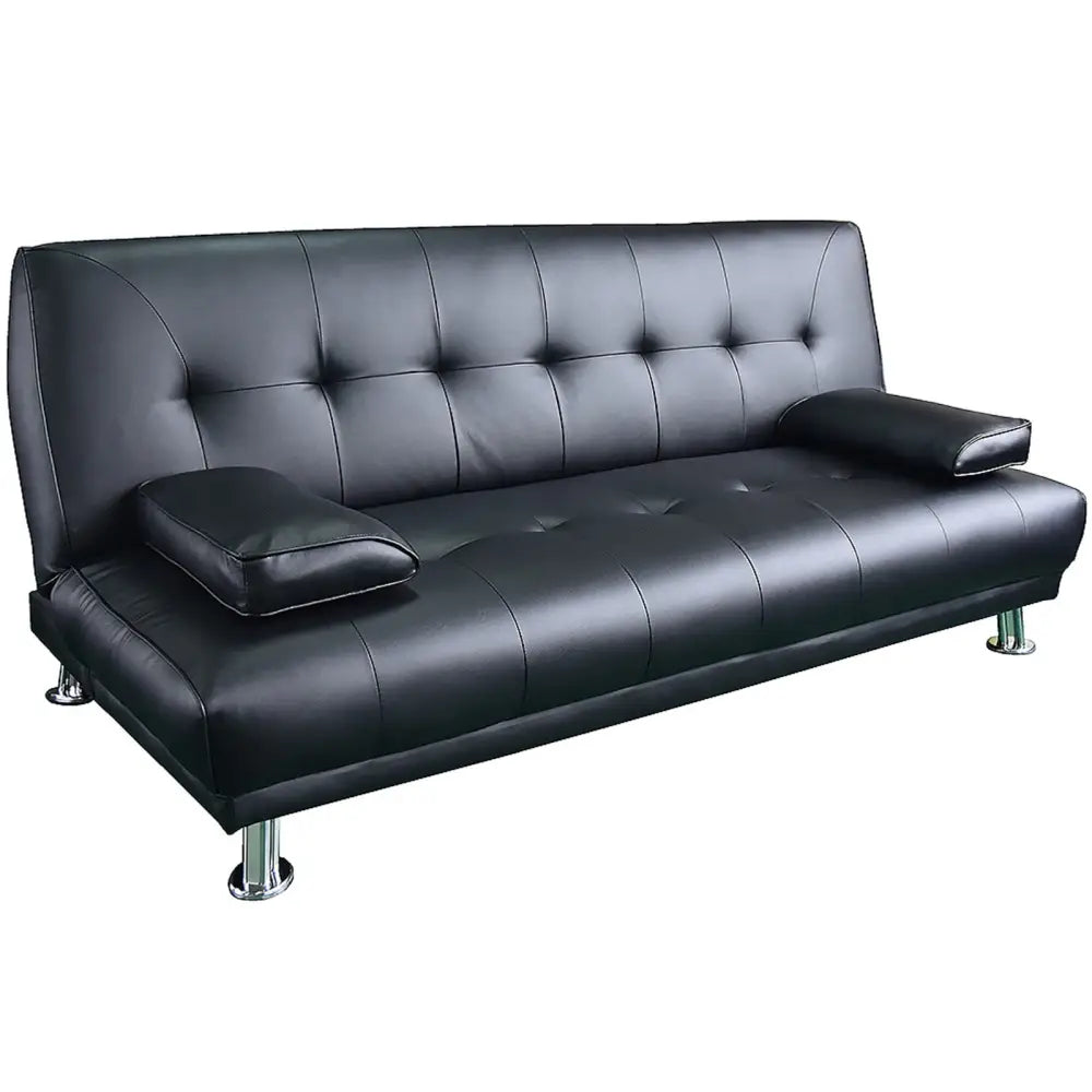 Sarantino Manhattan Sofa Bed Faux Leather Lounge Couch Futon Furniture Suite - Black - Furniture > Sofas