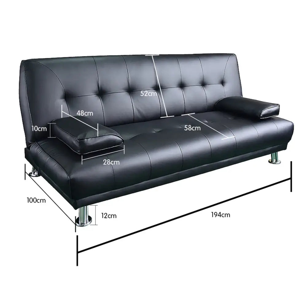 Sarantino Manhattan Sofa Bed Faux Leather Lounge Couch Futon Furniture Suite - Black - Furniture > Sofas