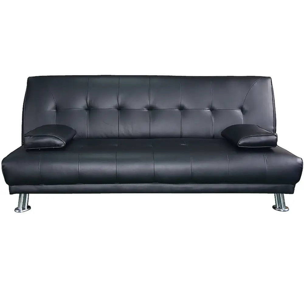 Sarantino Manhattan Sofa Bed Faux Leather Lounge Couch Futon Furniture Suite - Black - Furniture > Sofas