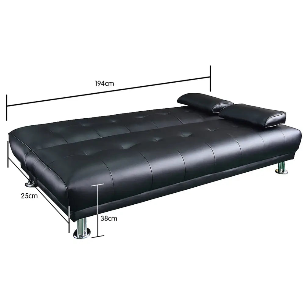 Sarantino Manhattan Sofa Bed Faux Leather Lounge Couch Futon Furniture Suite - Black - Furniture > Sofas