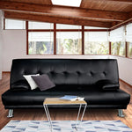 Sarantino Manhattan Sofa Bed Faux Leather Lounge Couch Futon Furniture Suite - Black - Furniture > Sofas