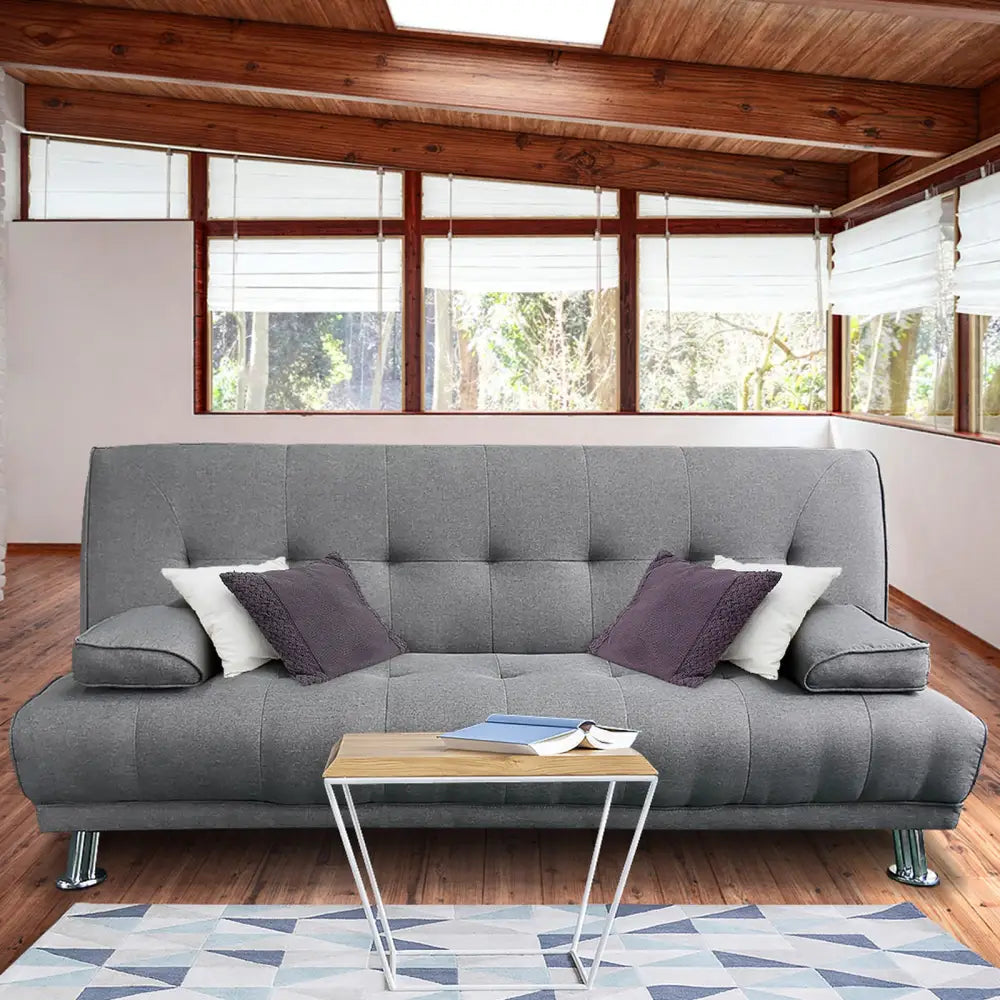 Sarantino Manhattan Sofa Bed Lounge Couch Futon Furniture Home Light Grey Linen Suite - Furniture > Sofas