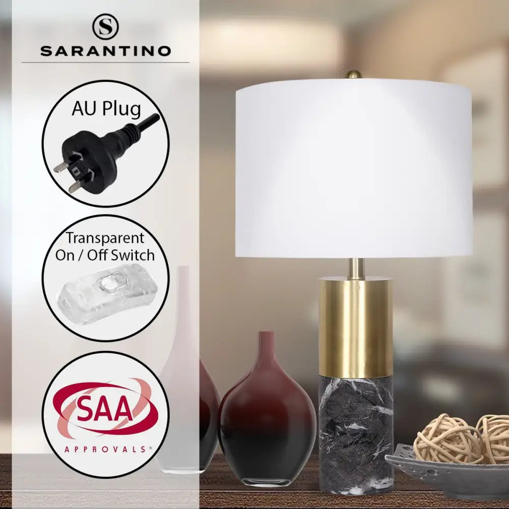 Sarantino Metal and Marble Table Lamp in Black - Home & Garden > Lighting