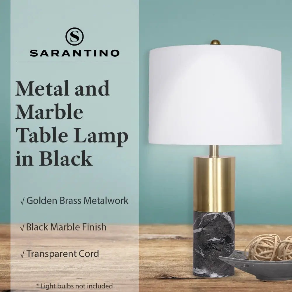 Sarantino Metal and Marble Table Lamp in Black - Home & Garden > Lighting