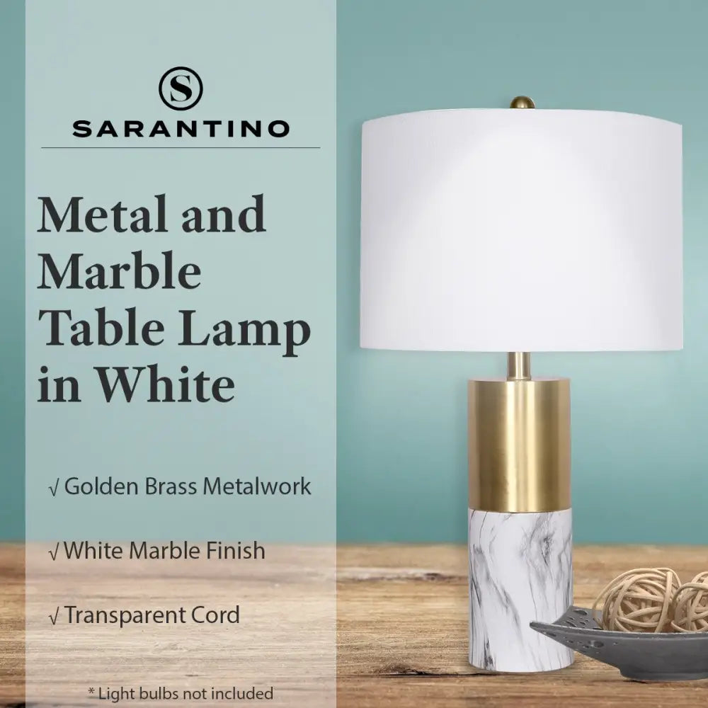 Sarantino Metal And Marble Table Lamp - White - Home & Garden > Wall Art > 3D Wall Art