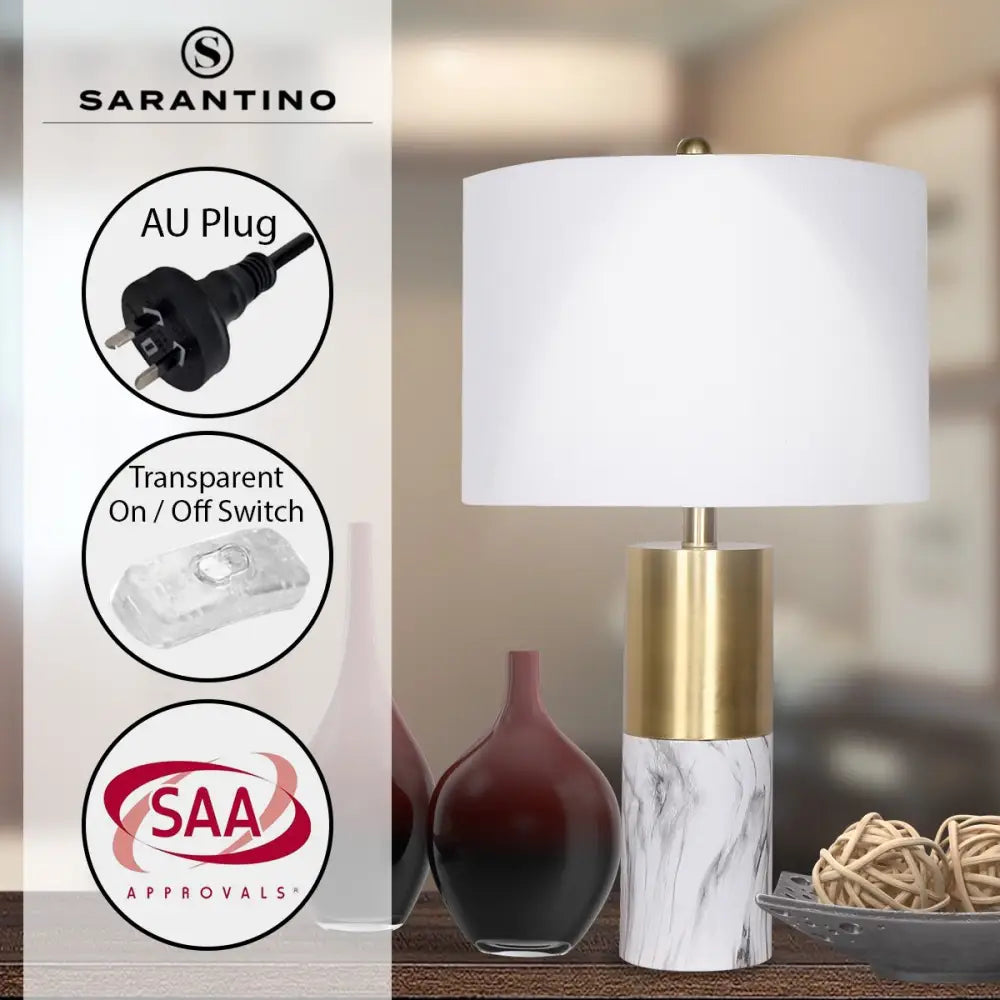 Sarantino Metal And Marble Table Lamp - White - Home & Garden > Wall Art > 3D Wall Art