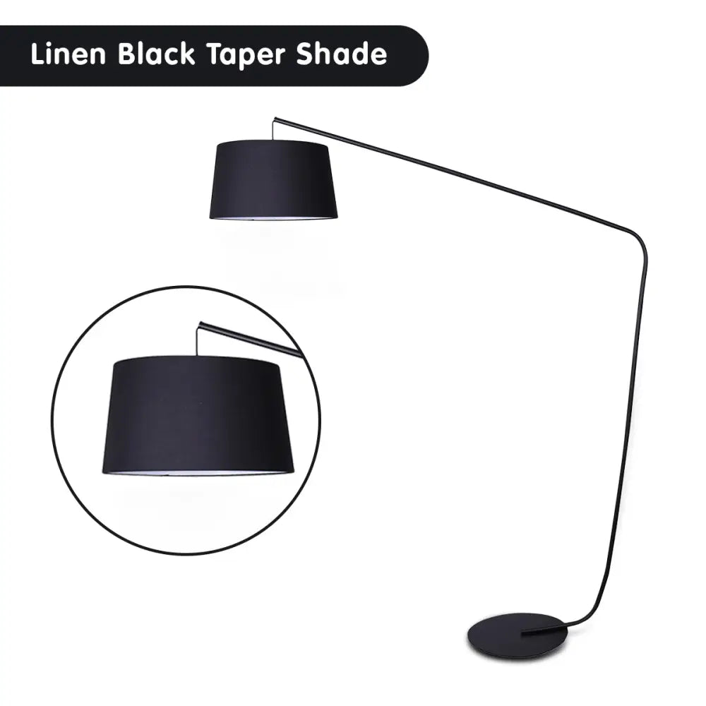 Sarantino Metal Arc Floor Lamp in Black Finish with Linen Taper Shade - Home & Garden > Lighting