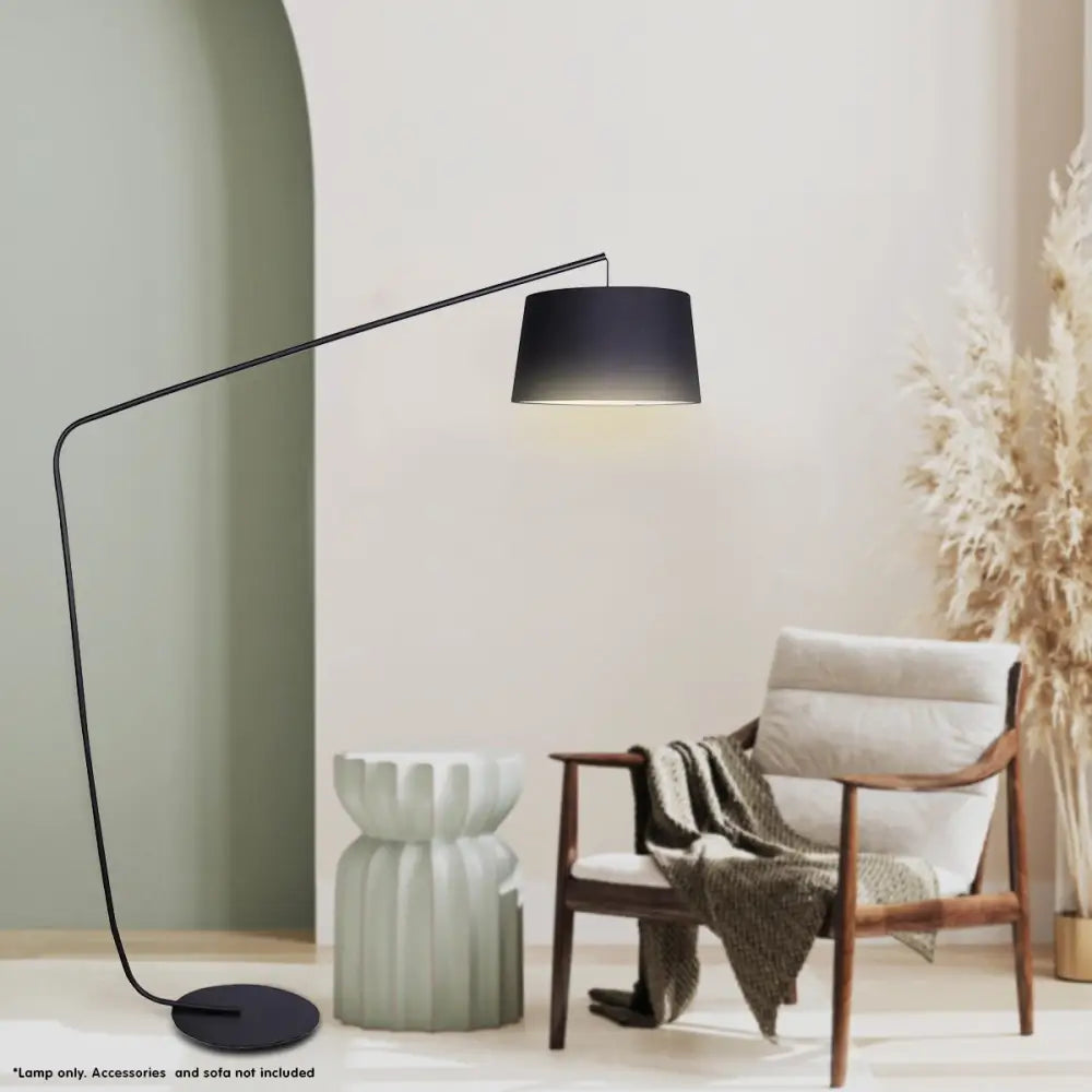 Sarantino Metal Arc Floor Lamp in Black Finish with Linen Taper Shade - Home & Garden > Lighting
