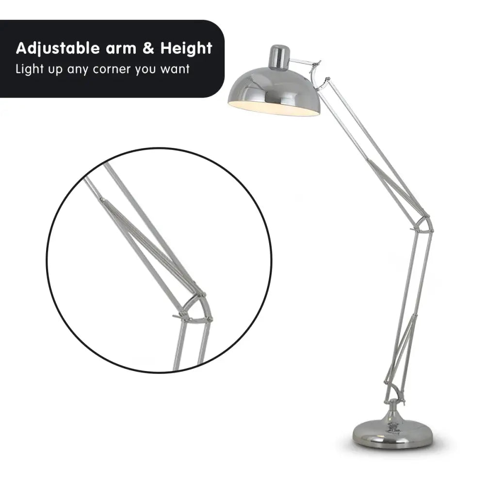 Sarantino Metal Architect Floor Lamp Shade Adjustable Height - Chrome - Home & Garden > Lighting