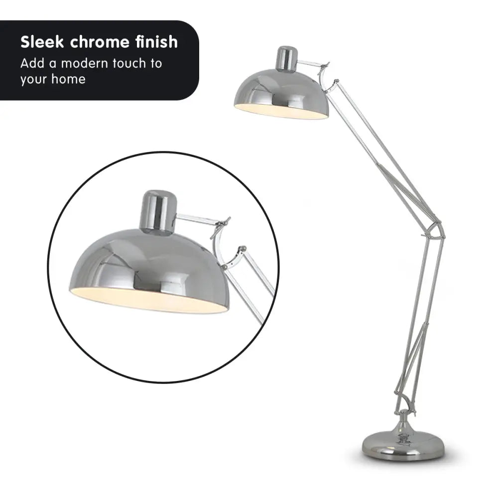 Sarantino Metal Architect Floor Lamp Shade Adjustable Height - Chrome - Home & Garden > Lighting