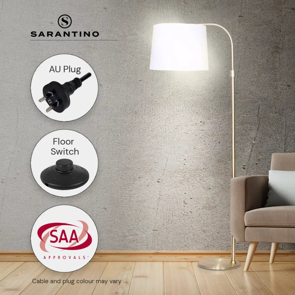 Sarantino Metal Floor Lamp Brass Finish Adjustable Height - Home & Garden > Lighting