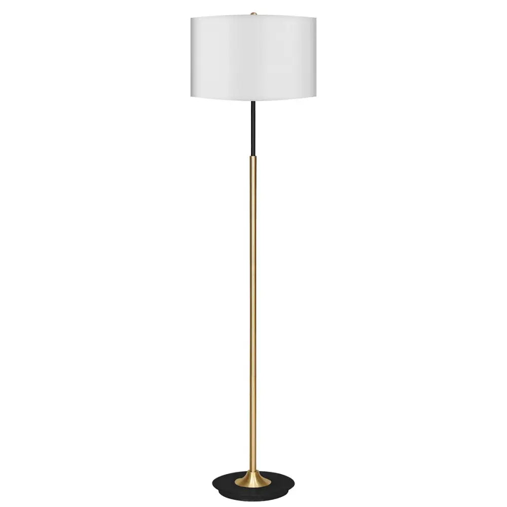 Sarantino Metal Floor Lamp Brushed Brass Finish with White Shade - Home & Garden > Lighting