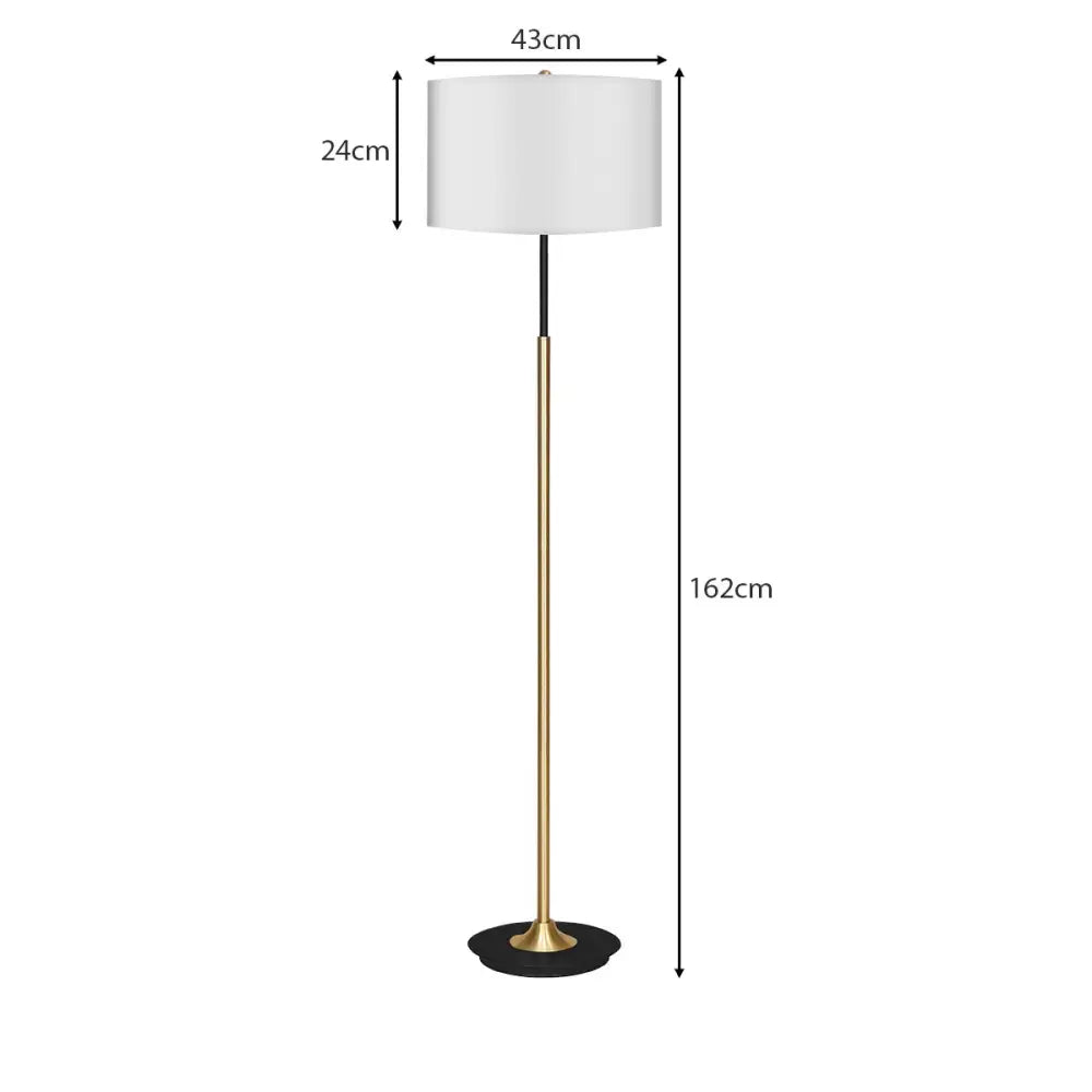 Sarantino Metal Floor Lamp Brushed Brass Finish with White Shade - Home & Garden > Lighting