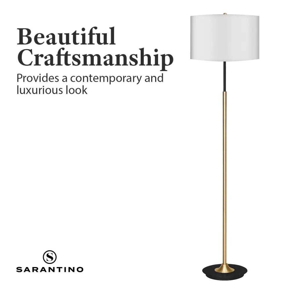 Sarantino Metal Floor Lamp Brushed Brass Finish with White Shade - Home & Garden > Lighting