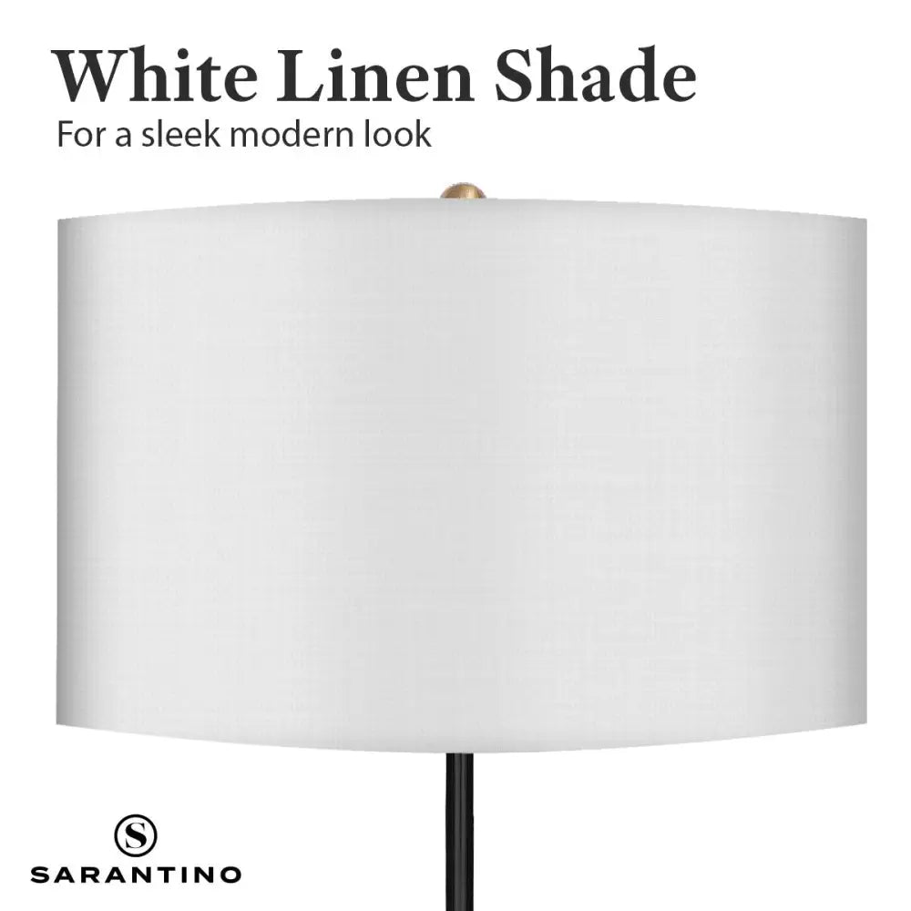 Sarantino Metal Floor Lamp Brushed Brass Finish with White Shade - Home & Garden > Lighting