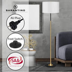 Sarantino Metal Floor Lamp Brushed Brass Finish with White Shade - Home & Garden > Lighting