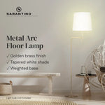 Sarantino Metal Floor Lamp in Antique Brass Finish with Cream Linen Fabric Shade - Home & Garden > Lighting