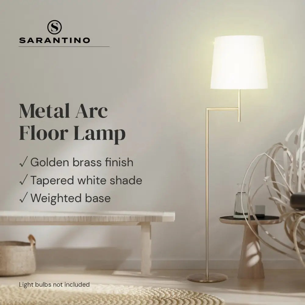 Sarantino Metal Floor Lamp in Antique Brass Finish with Cream Linen Fabric Shade - Home & Garden > Lighting