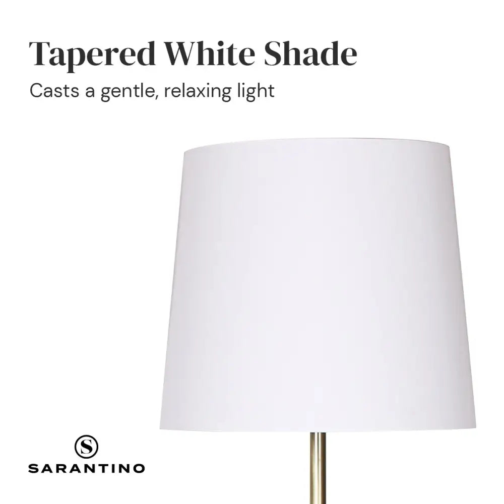 Sarantino Metal Floor Lamp in Antique Brass Finish with Cream Linen Fabric Shade - Home & Garden > Lighting