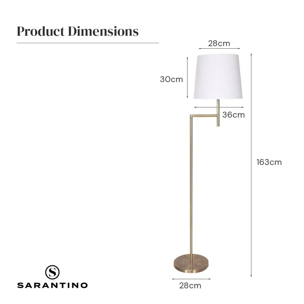 Sarantino Metal Floor Lamp in Antique Brass Finish with Cream Linen Fabric Shade - Home & Garden > Lighting