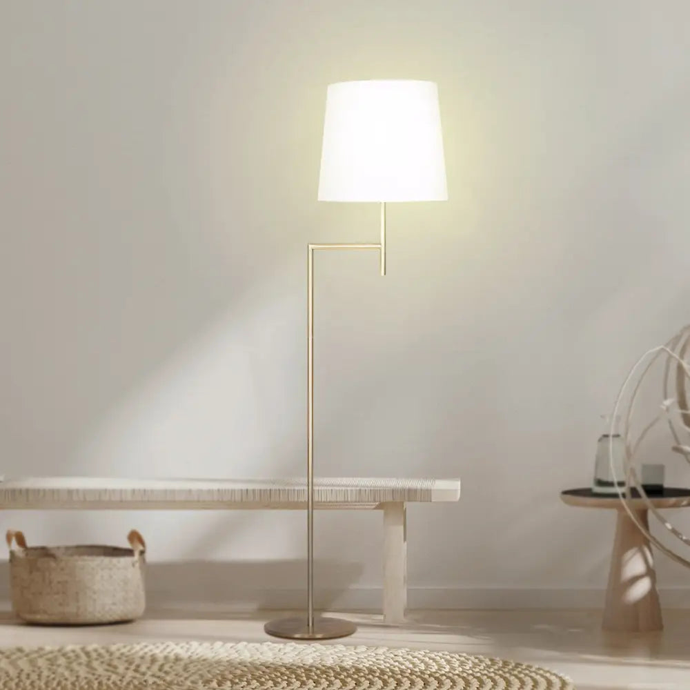 Sarantino Metal Floor Lamp in Antique Brass Finish with Cream Linen Fabric Shade - Home & Garden > Lighting