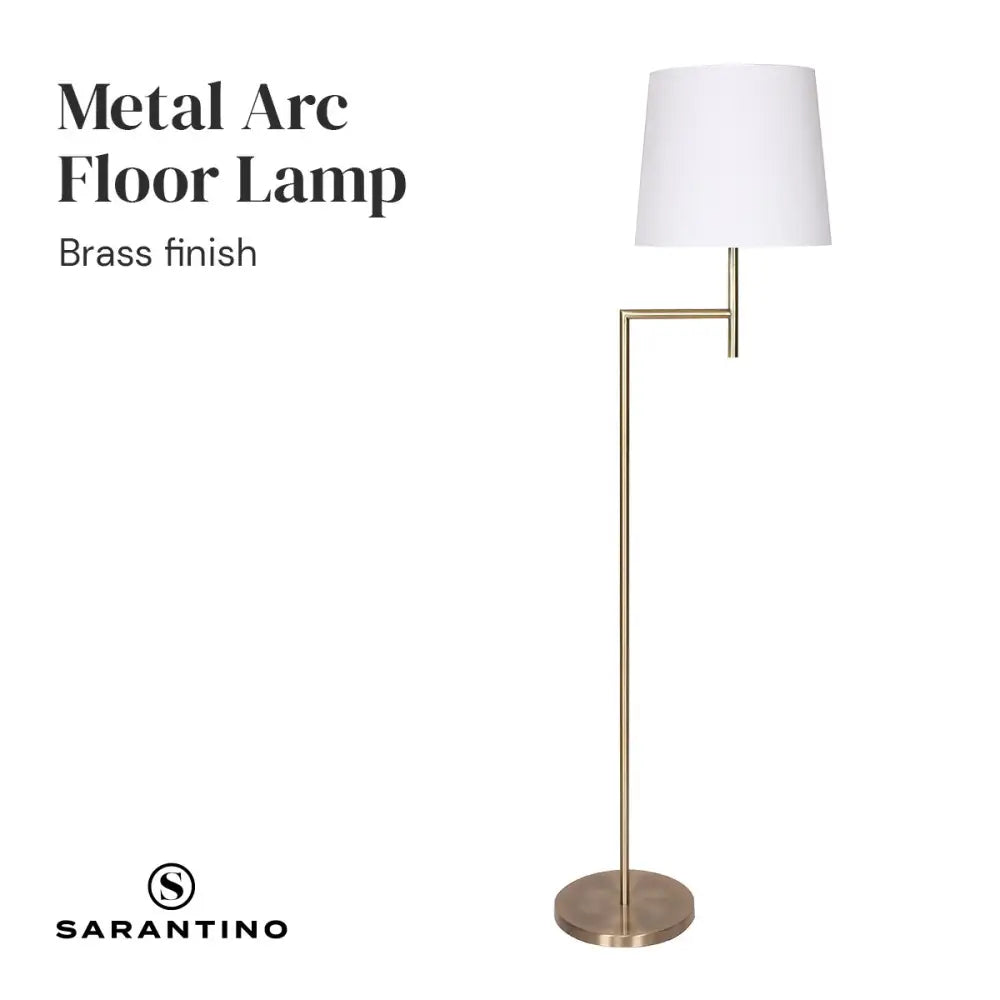 Sarantino Metal Floor Lamp in Antique Brass Finish with Cream Linen Fabric Shade - Home & Garden > Lighting