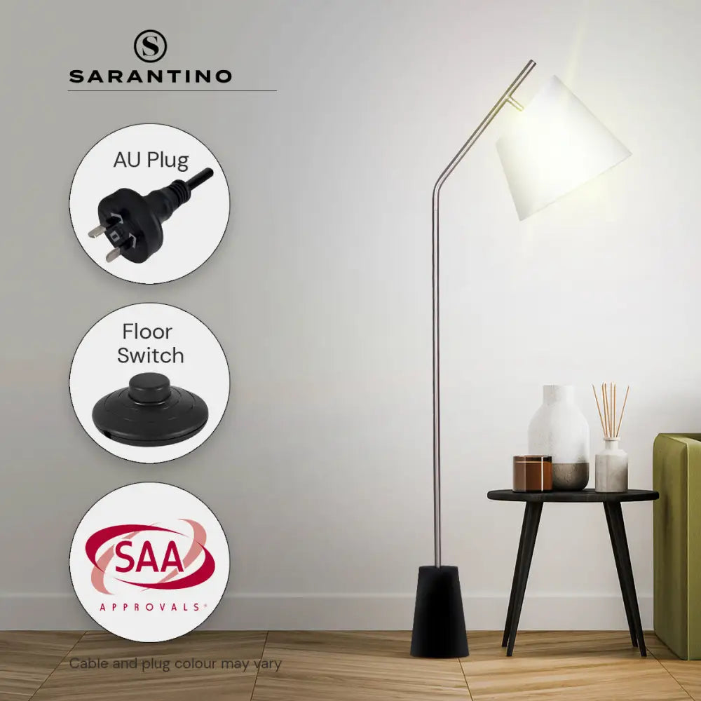 Sarantino Metal Floor Lamp Nickel Finish with Black Marble Base - Home & Garden > Lighting