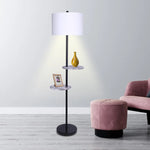 Sarantino Metal Floor Lamp Shade Black Post in Marble Finish Shelves - Home & Garden > Lighting