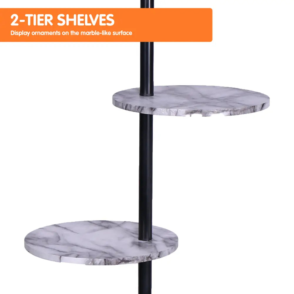 Sarantino Metal Floor Lamp Shade Black Post in Marble Finish Shelves - Home & Garden > Lighting