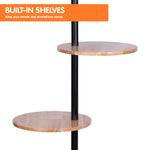 Sarantino Metal Floor Lamp Shade with Black Post in Round Wood Shelves - Home & Garden > Lighting