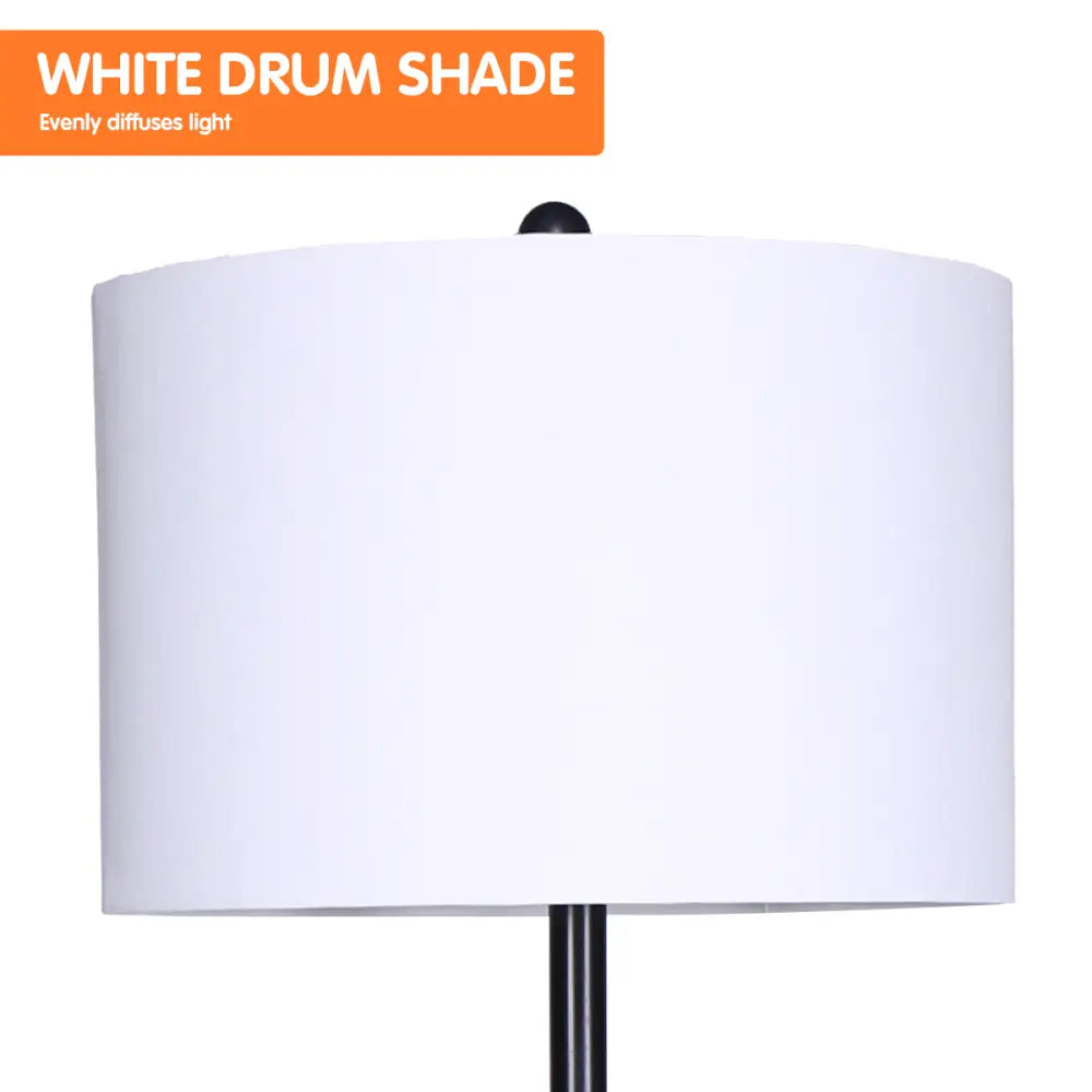 Sarantino Metal Floor Lamp Shade with Black Post in Round Wood Shelves - Home & Garden > Lighting
