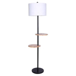 Sarantino Metal Floor Lamp Shade with Black Post in Round Wood Shelves - Home & Garden > Lighting