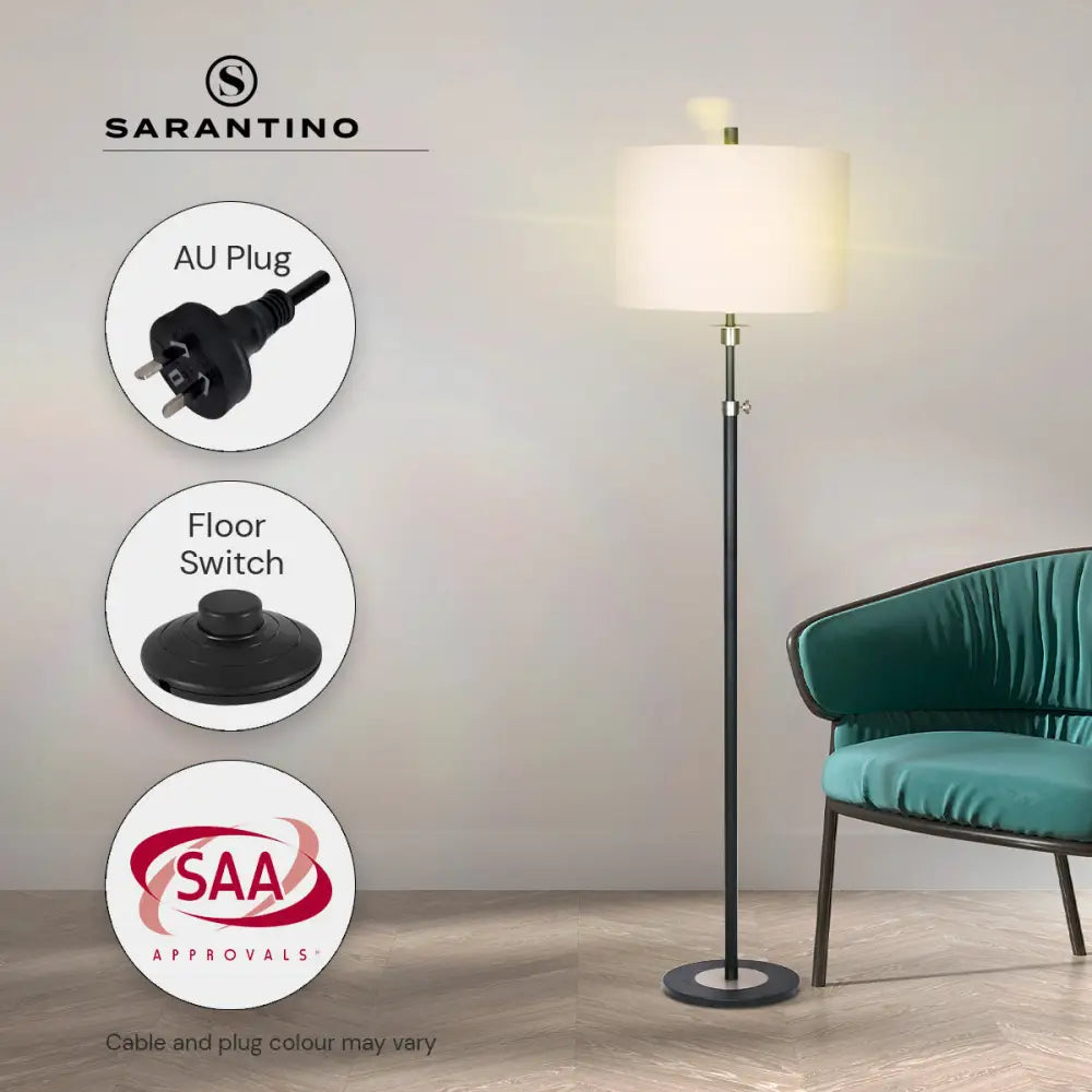Sarantino Metal Floor Lamp with Cream Drum Shade - Home & Garden > Lighting