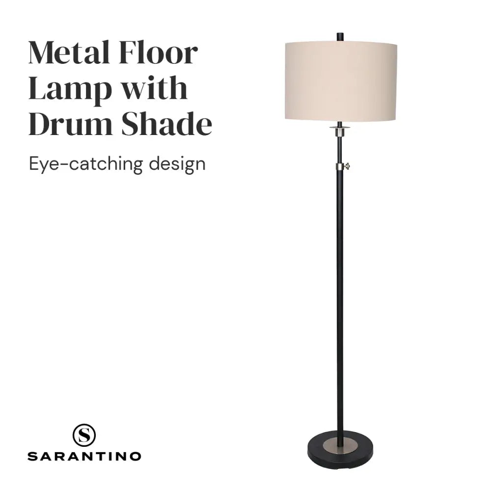Sarantino Metal Floor Lamp with Cream Drum Shade - Home & Garden > Lighting