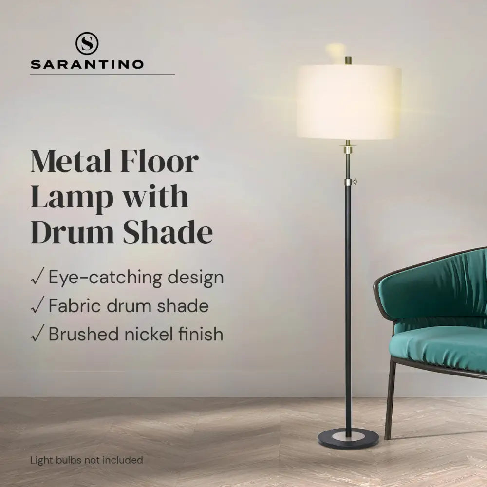 Sarantino Metal Floor Lamp with Cream Drum Shade - Home & Garden > Lighting