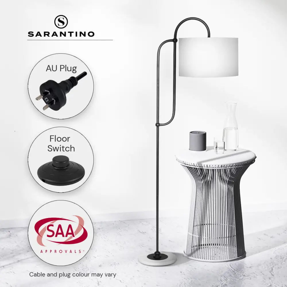 Sarantino Metal Floor Lamp with Marble Base & Off-White Shade - Home & Garden > Lighting