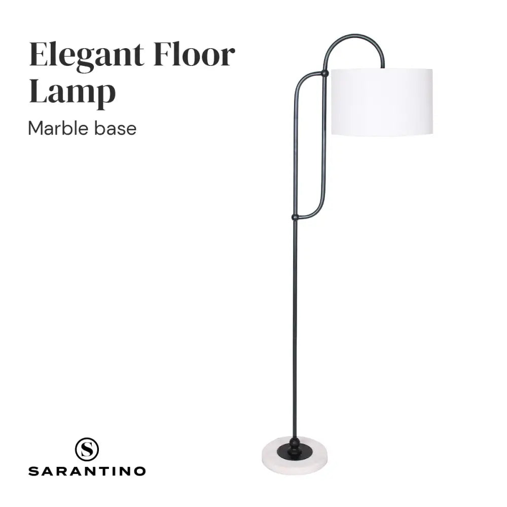 Sarantino Metal Floor Lamp with Marble Base & Off-White Shade - Home & Garden > Lighting