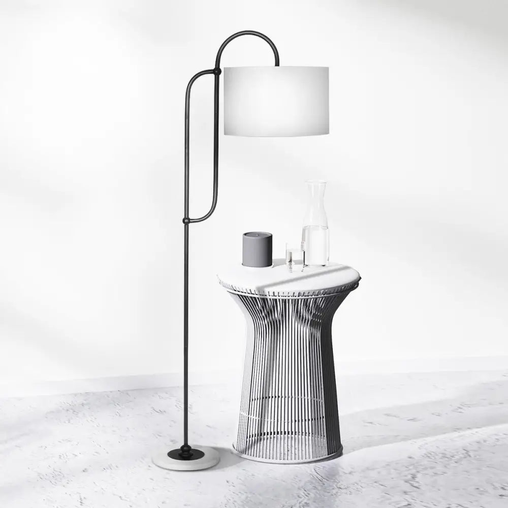 Sarantino Metal Floor Lamp with Marble Base & Off-White Shade - Home & Garden > Lighting
