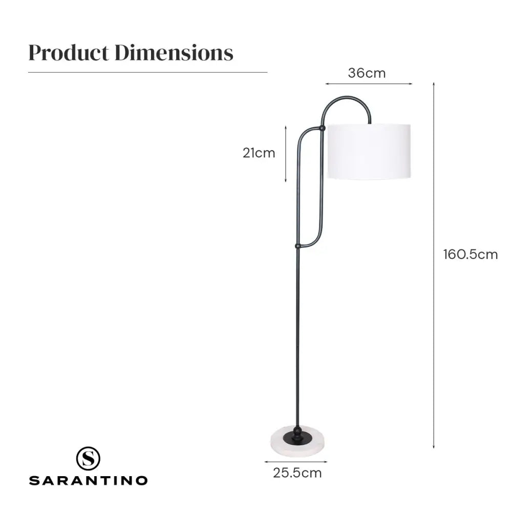 Sarantino Metal Floor Lamp with Marble Base & Off-White Shade - Home & Garden > Lighting