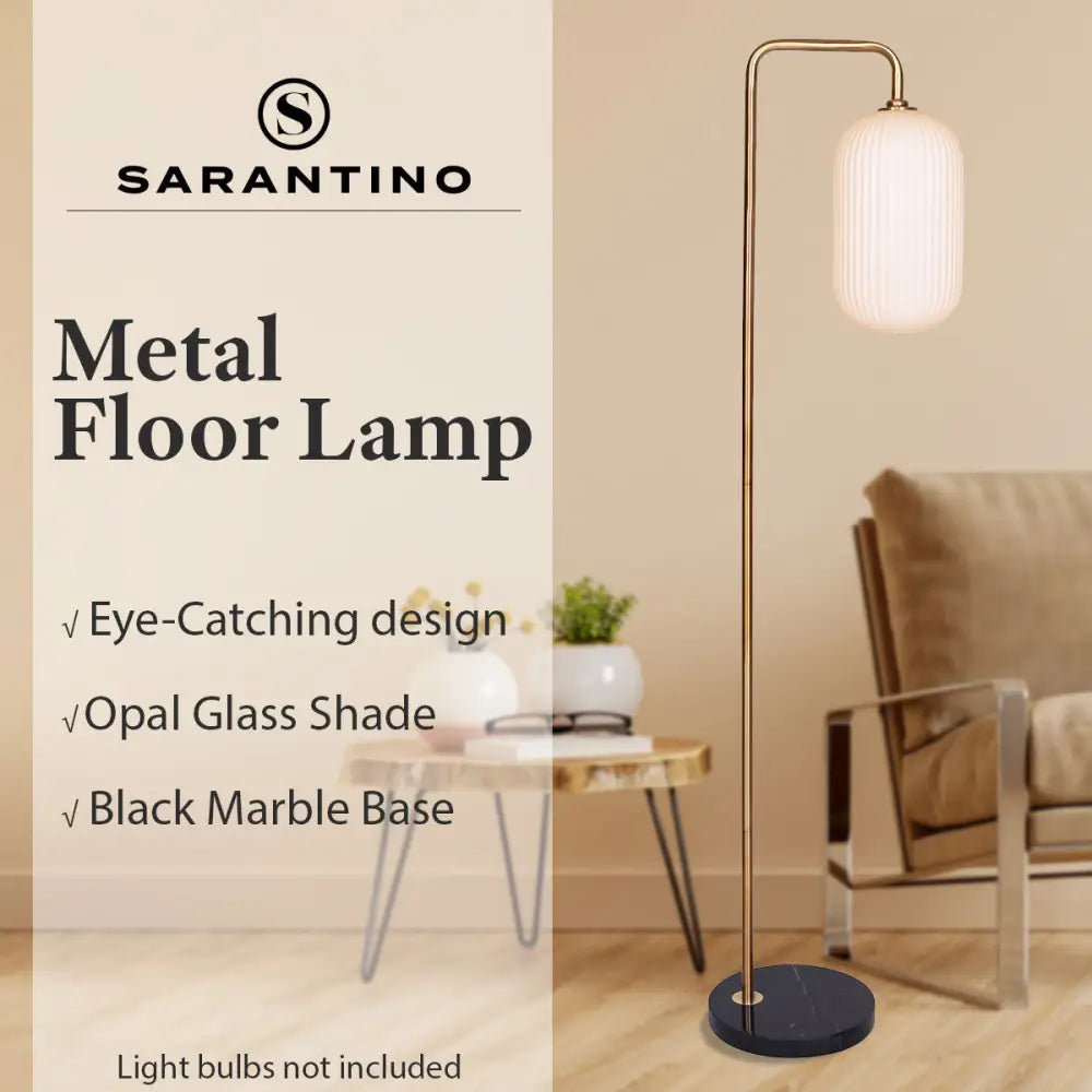 Sarantino Metal Floor Lamp With Opal Glass Shade - Home & Garden > Lighting